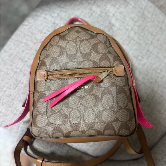 Coach Tan and Pink Backpack with Signature Monogram Coach | Bags | Coach Pink And Tan Backpack With Signature  main image 2